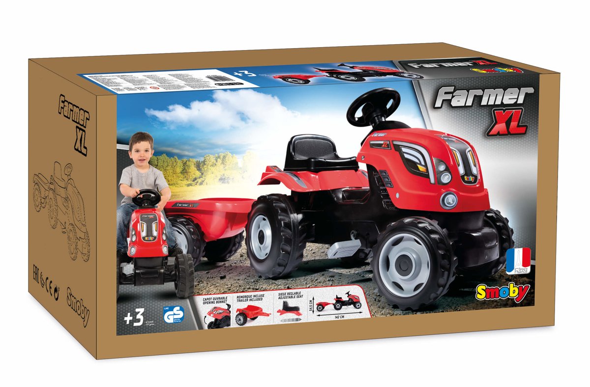 SMOBY Traktor XL czerwony + przyczepa