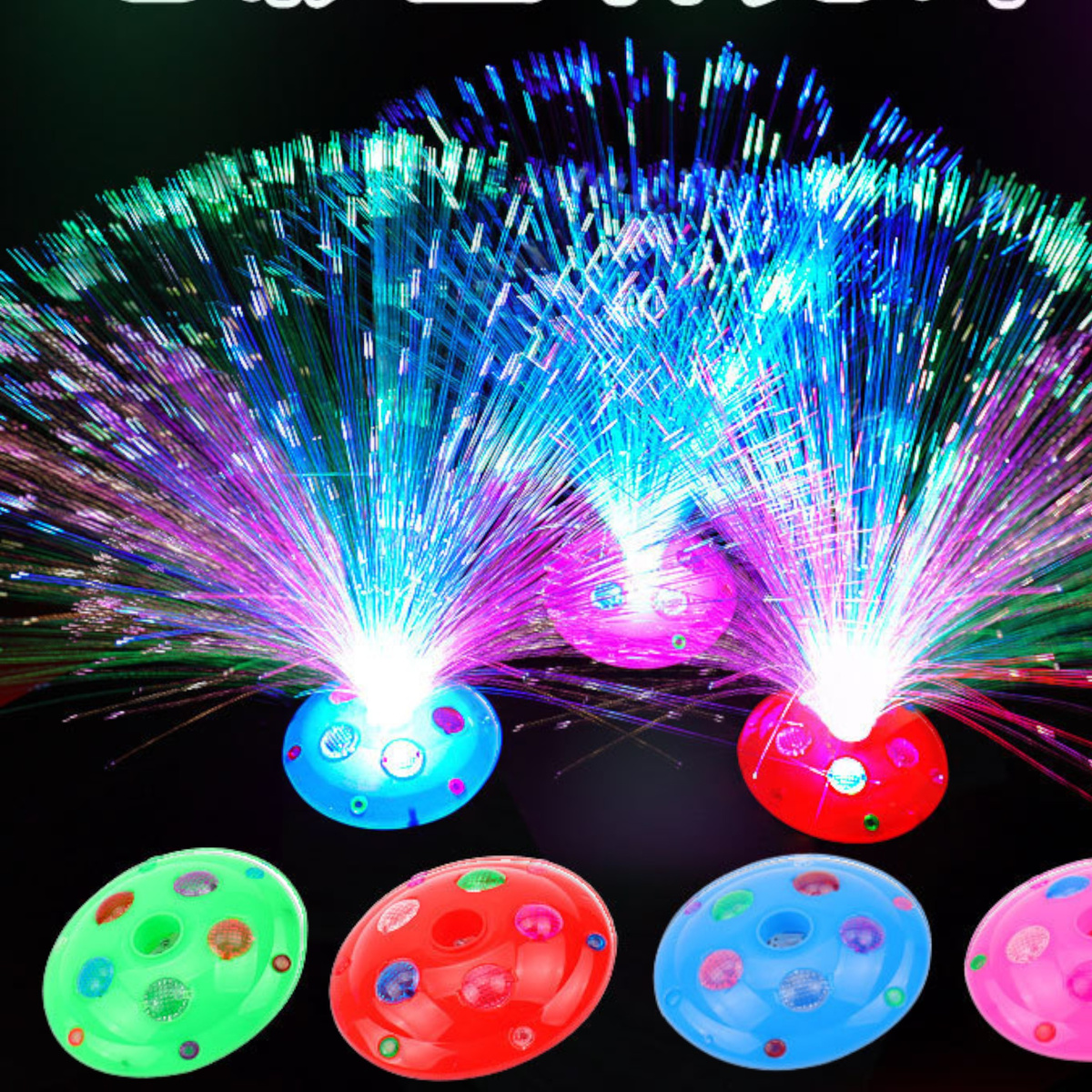 LAMPKA UFO LED FIBER LAMPA ŚWIATŁOWODOWA LED NA BATERIE ZMIENIAJĄCA KOLOR