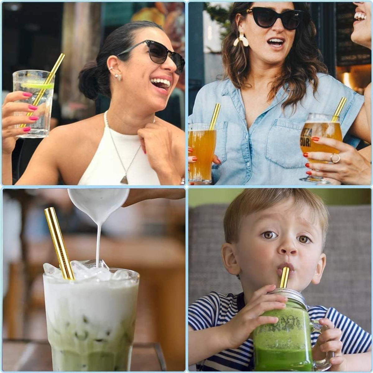 METALOWE SŁOMKI DO PICIA ZESTAW 2w1 SŁOMKA ZE STALI EKO RURKA WIELORAZOWA