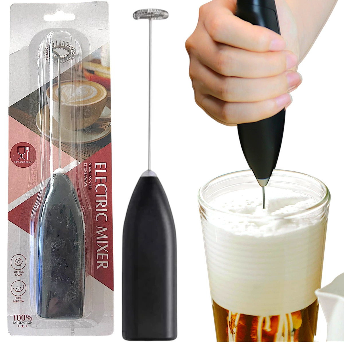 ELEKTRYCZNY SPIENIACZ DO MLEKA PIANKI JAJEK KAWY MINI MIKSER UBIJACZ RĘCZNY
