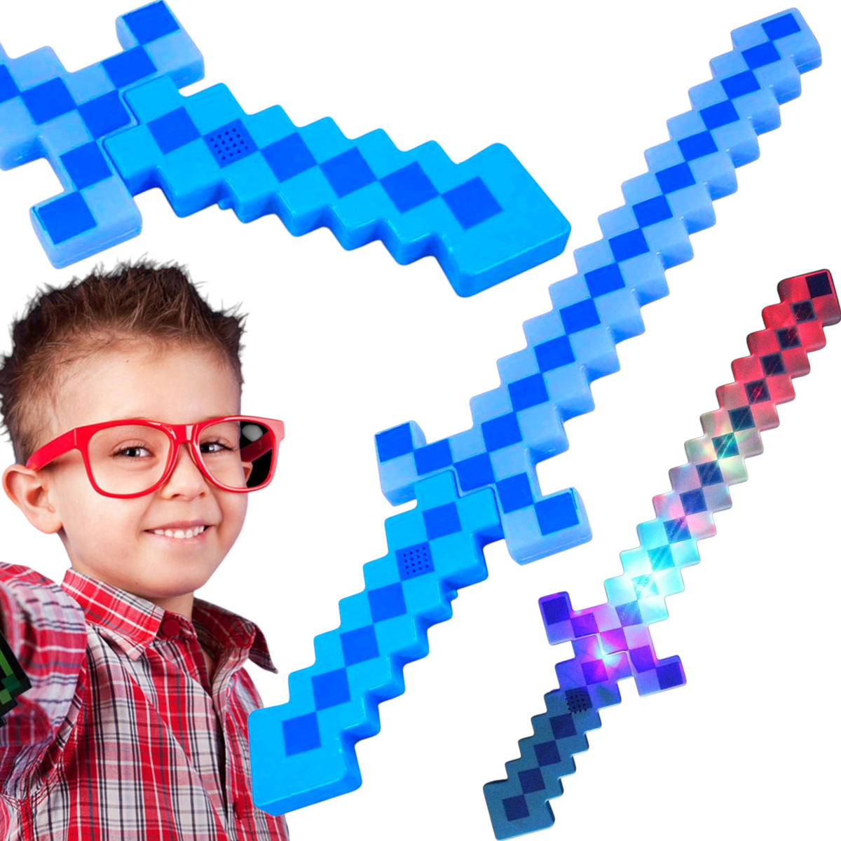 PIKSELOWY MIECZ ŚWIETLNY Z GRY DŁUGI DŹWIĘK ŚWIECI GRAFIKA KOLOROWY LED