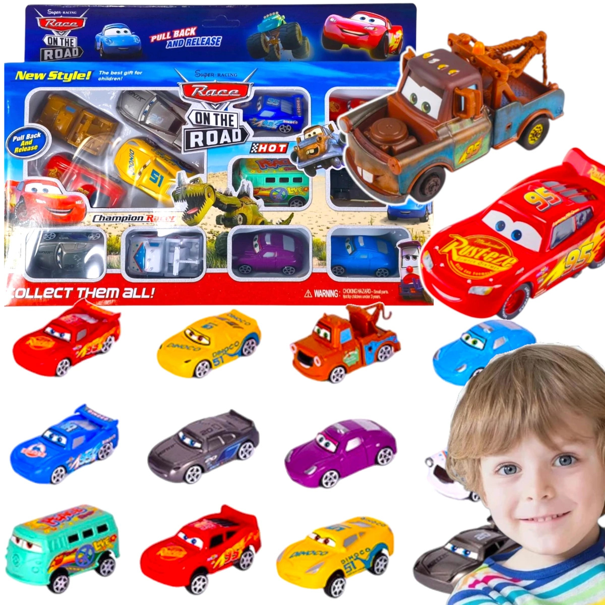 SAMOCHODY Z BAJKI CARS POJAZDY AUTA ZESTAW 12 SAMOCHODÓW 12w1 ZYGZAK ZŁOMEK