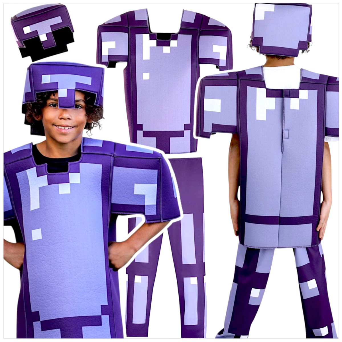 MINECRAFT STRÓJ STEVE ENCHANTOWANA ZBROJA DIAMENTOWA KOSTIUM PIXEL Z GRY