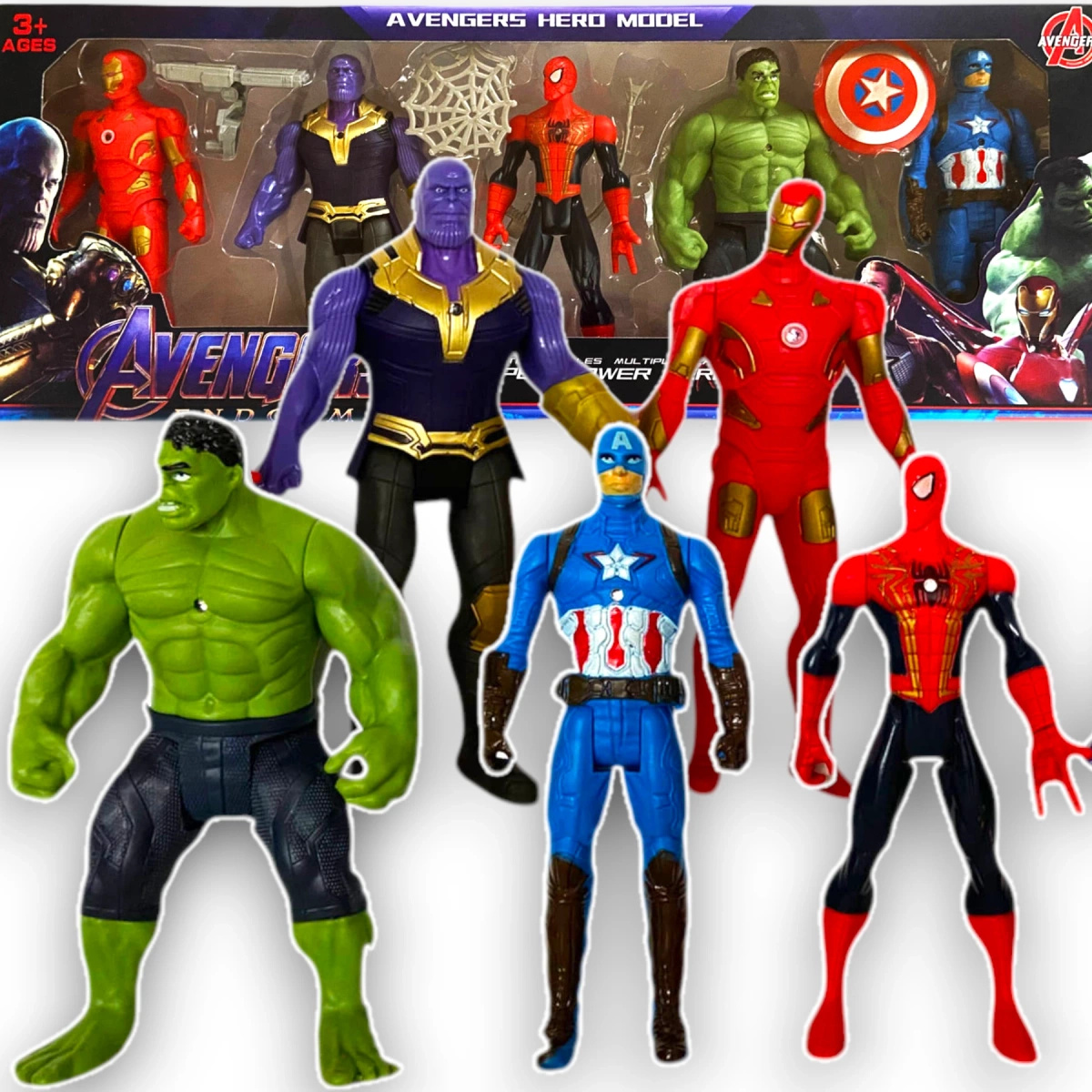 FIGURKI AVENGERS SPIDERMAN THANOS HULK AMERYKA IRONMAN 5w1 FIGURKA BOHATER