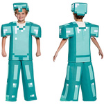 MINECRAFT – STRÓJ DLA DZIECKA DIAMENTOWY STEVE ROZMIAR S (110-120) KOSTIUM NA BAL DLA CHŁOPCA GADŻETY DLA GRACZY