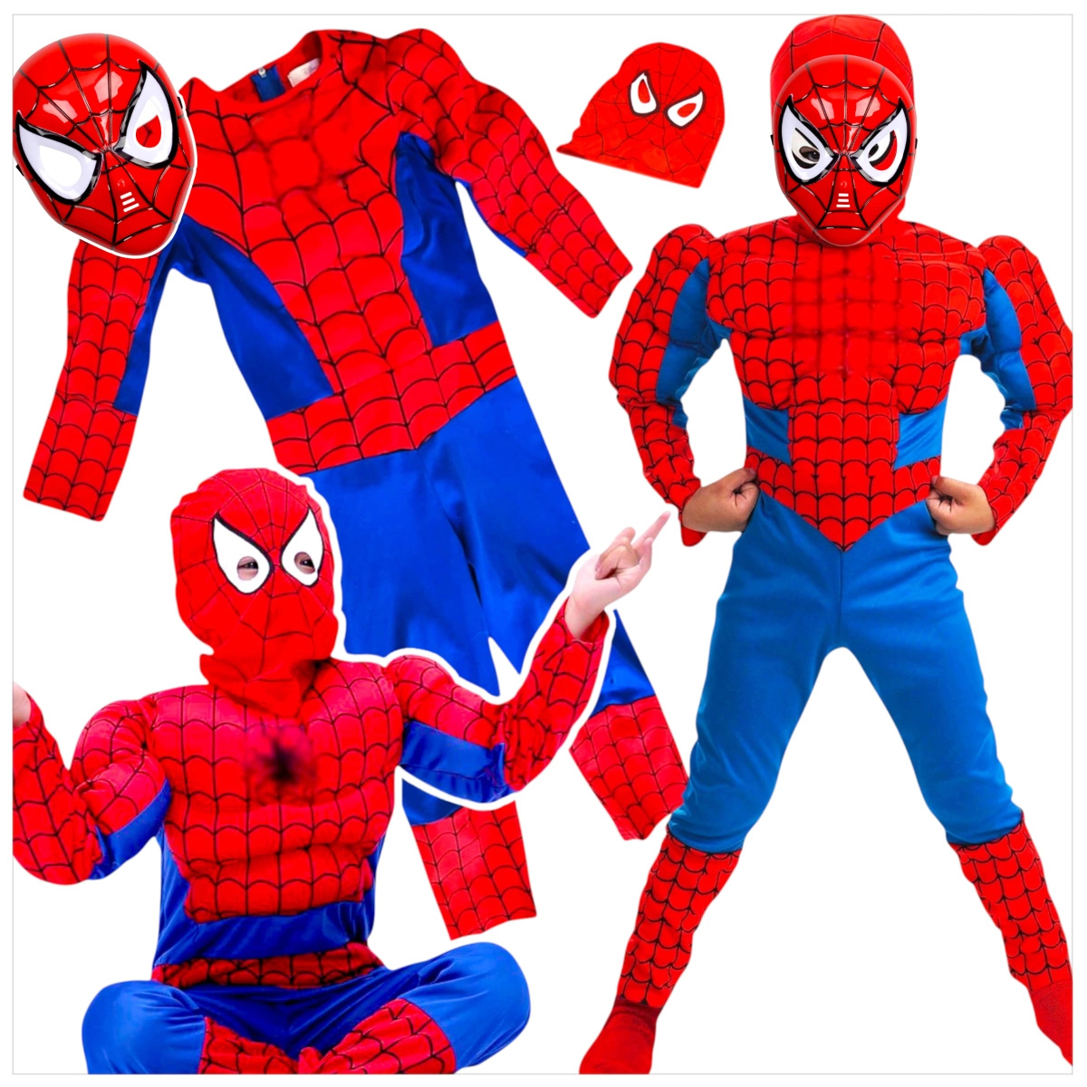 SPIDERMAN - STRÓJ DLA CHŁOPCA GRUBY Z MIĘŚNIAMI + MASKA NA TWARZ