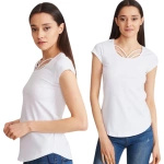 T-shirt Damski Z Ozdobnym Dekoltem XL