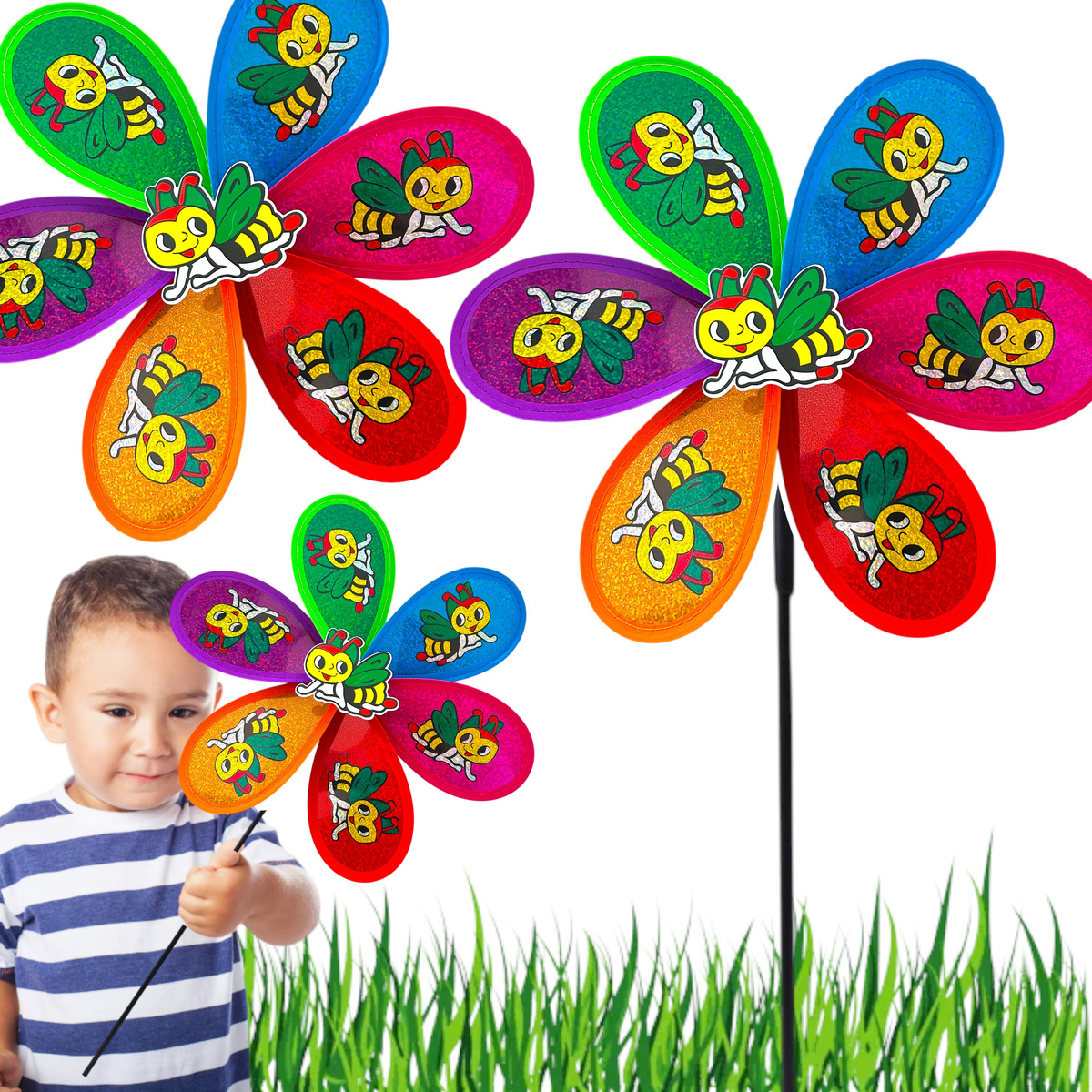 WIATRAK OGRODOWY DO ZABAWY PSZCZÓŁKI DUŻY WIATRACZEK DLA DZIECI KOLOROWY