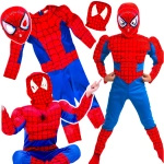 SPIDERMAN - STRÓJ DLA CHŁOPCA GRUBY Z MIEŚNIAMI DELUXE + MASKA ŚWIECĄCA