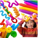 RURKA ANTYSTRESOWA SENSORYCZNA GNIOTEK RURA POP TUBE XXL MEGA ROZCIĄGLIWA - ZESTAW 16 SZTUK