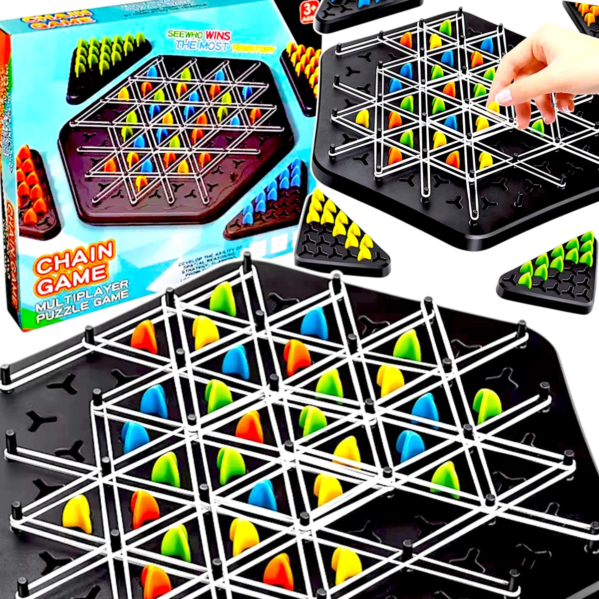 TRIGGLE STRATEGICZNA GRA PLANSZOWA TRÓJKĄTY GUMKI 3D GRA ŁAMIGŁOWKA PIONKI