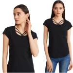 T-shirt Damski Z Ozdobnym Dekoltem M