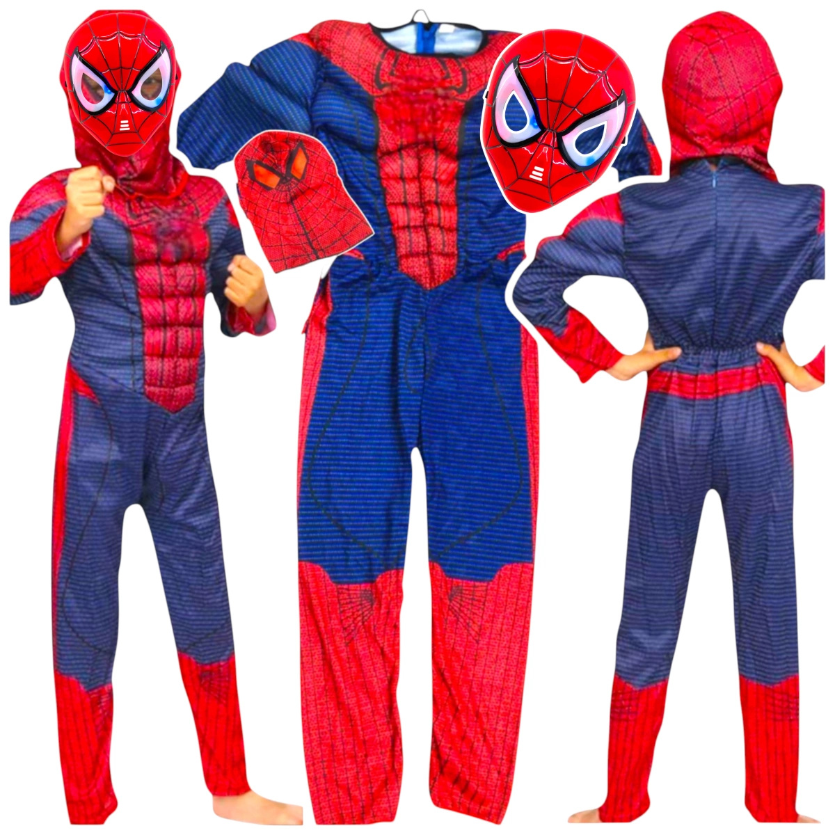 SPIDERMAN - STRÓJ DLA CHŁOPCA GRUBY Z MIEŚNIAMI DELUXE + MASKA ŚWIECĄCA