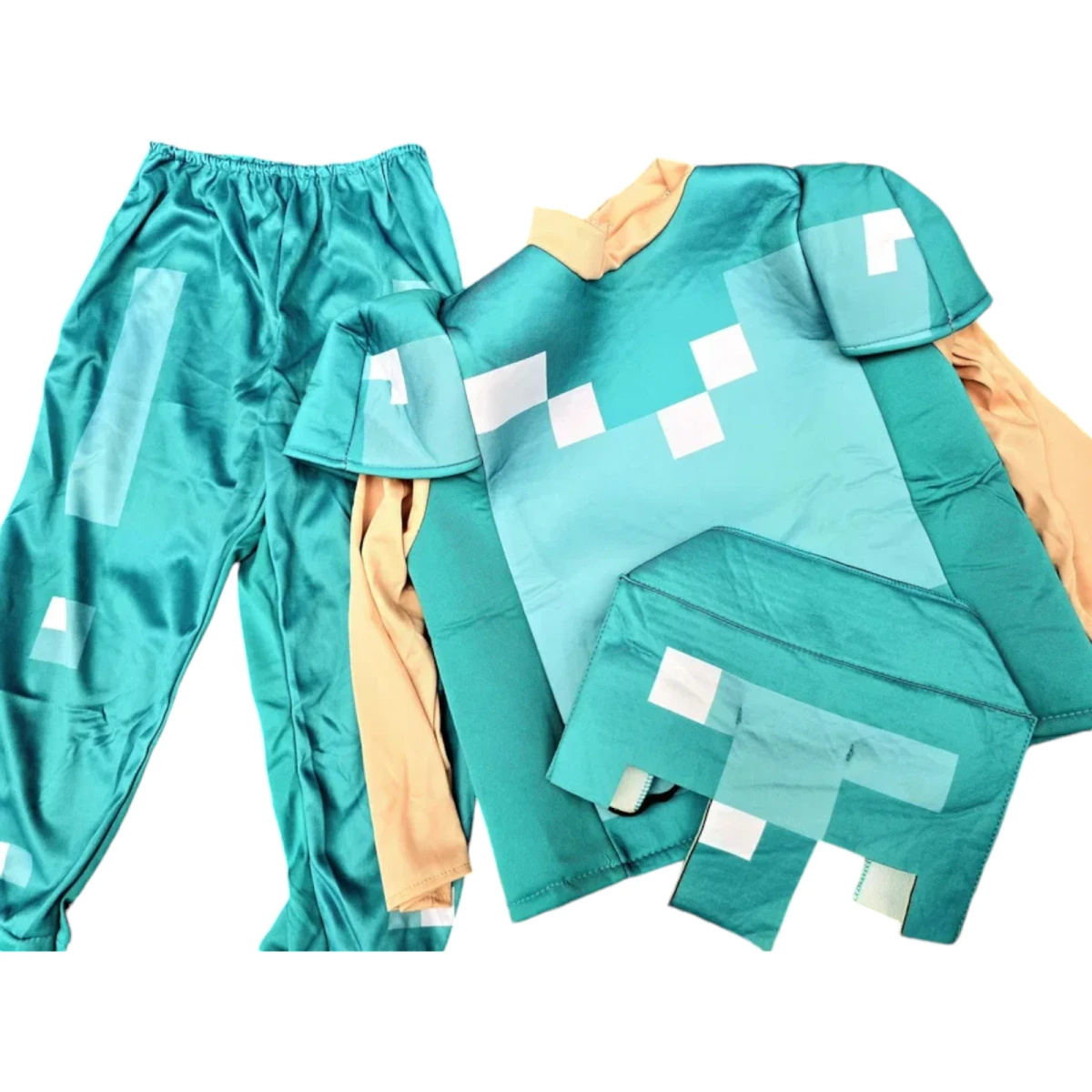 MINECRAFT – STRÓJ DLA DZIECKA DIAMENTOWY STEVE ROZMIAR XL (140-150) KOSTIUM NA BAL DLA CHŁOPCA GADŻETY DLA GRACZY