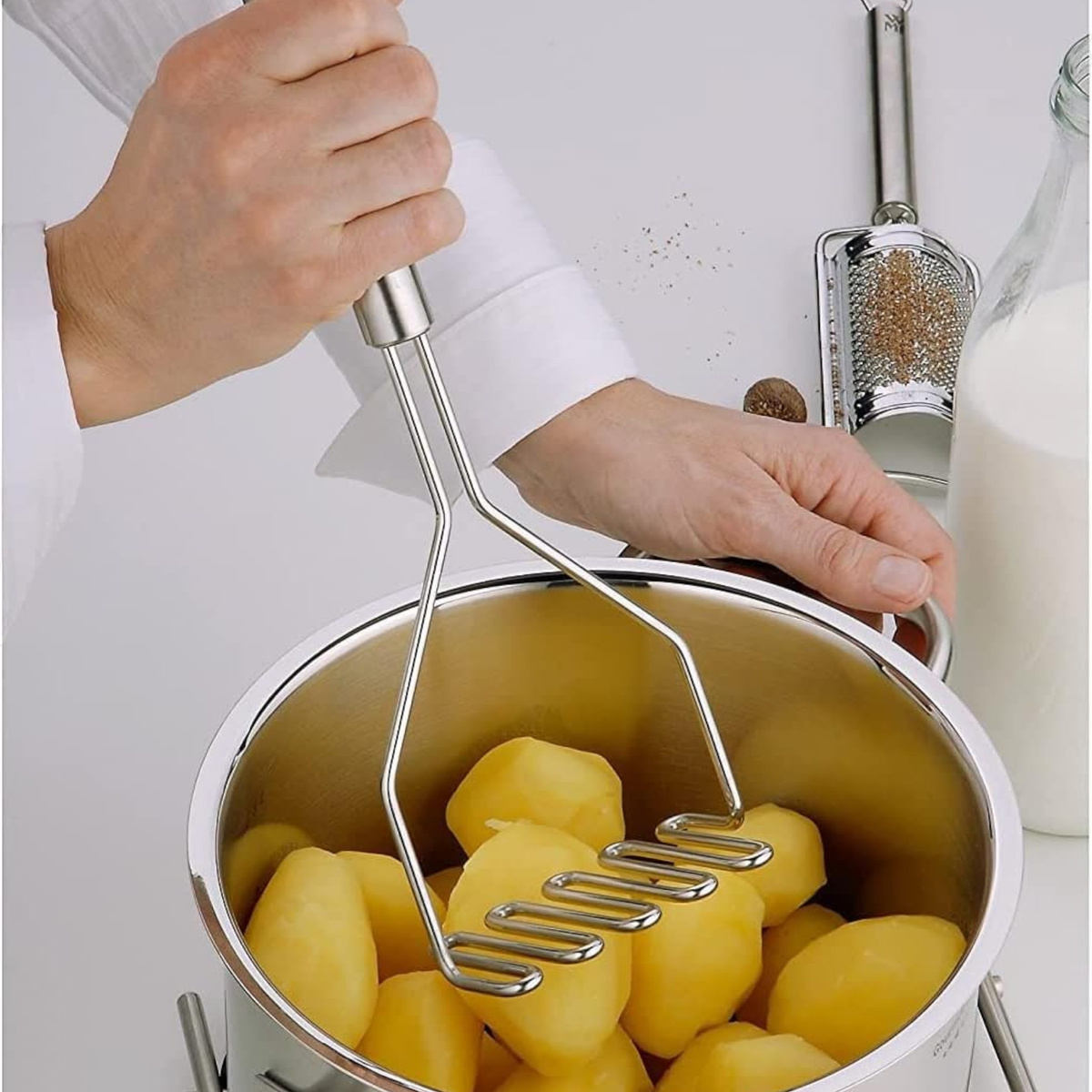 TŁUCZEK PRASKA DO ZIEMNIAKÓW PUREE OGRĄGŁY UGNIATACZ UBIJAK METALOWY 24CM