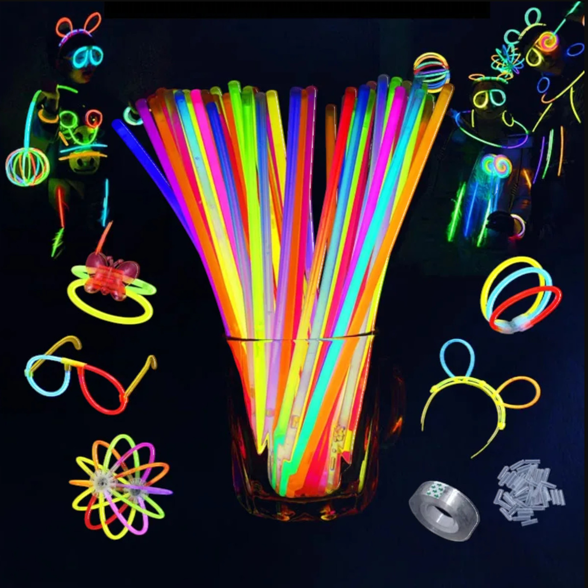 OPASKI FLUORESCENCYJNE PAŁECZKI BRANSOLETKI ŚWIECĄCE W CIEMNOŚCI 100szt.