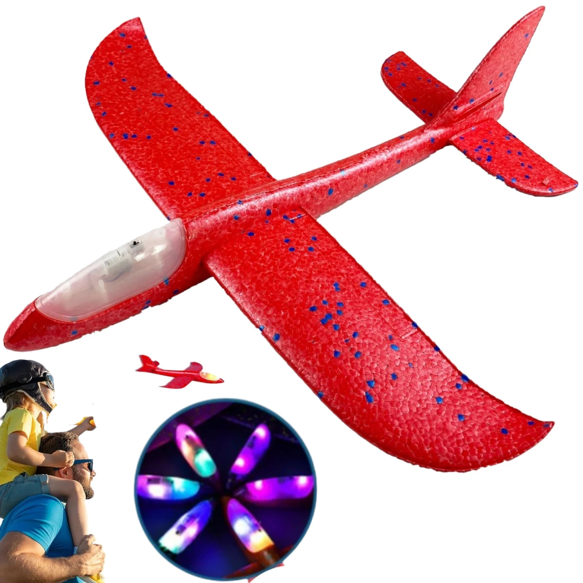 SAMOLOT ZE STYROPIANU STYROPIANOWY RZUTKA DUŻY 47CM LATAJĄCY ŚWIECĄCY LED