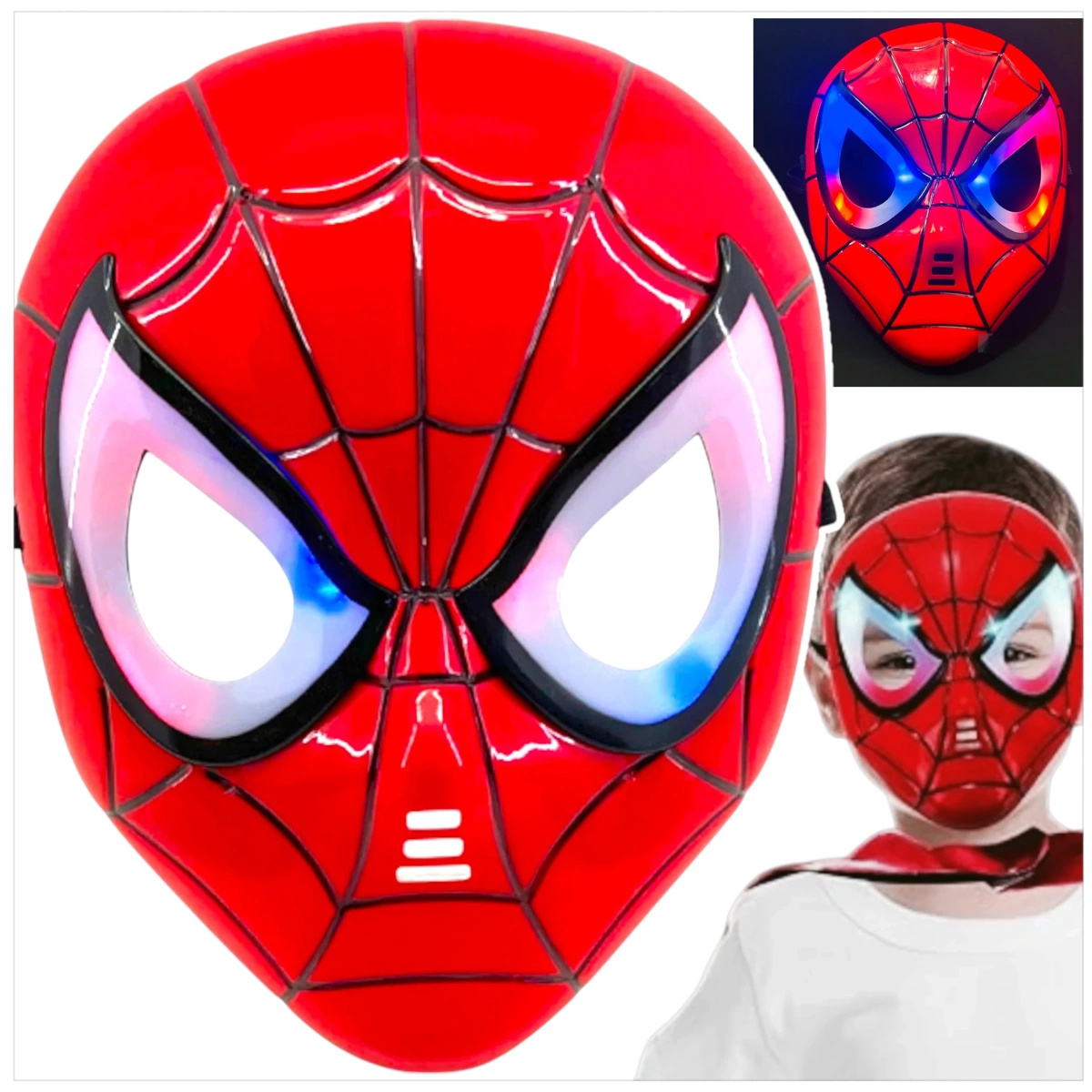 SPIDERMAN - STRÓJ DLA CHŁOPCA GRUBY Z MIEŚNIAMI DELUXE + MASKA ŚWIECĄCA