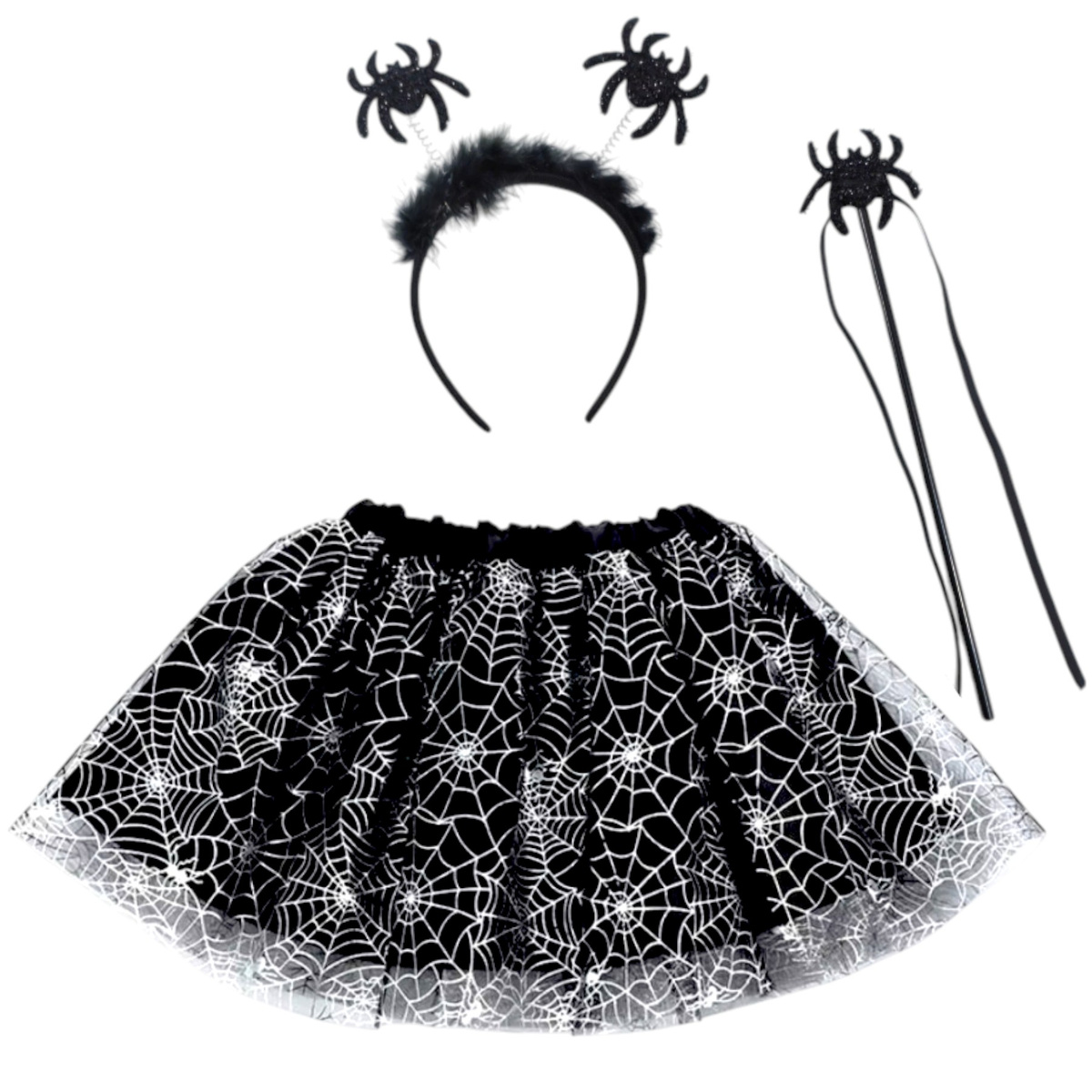 STRÓJ NA HALLOWEEN DLA DZIEWCZYNKI PAJĘCZYCA PAJĘCZARKA SPÓDNICZKA SKRZYDŁA
