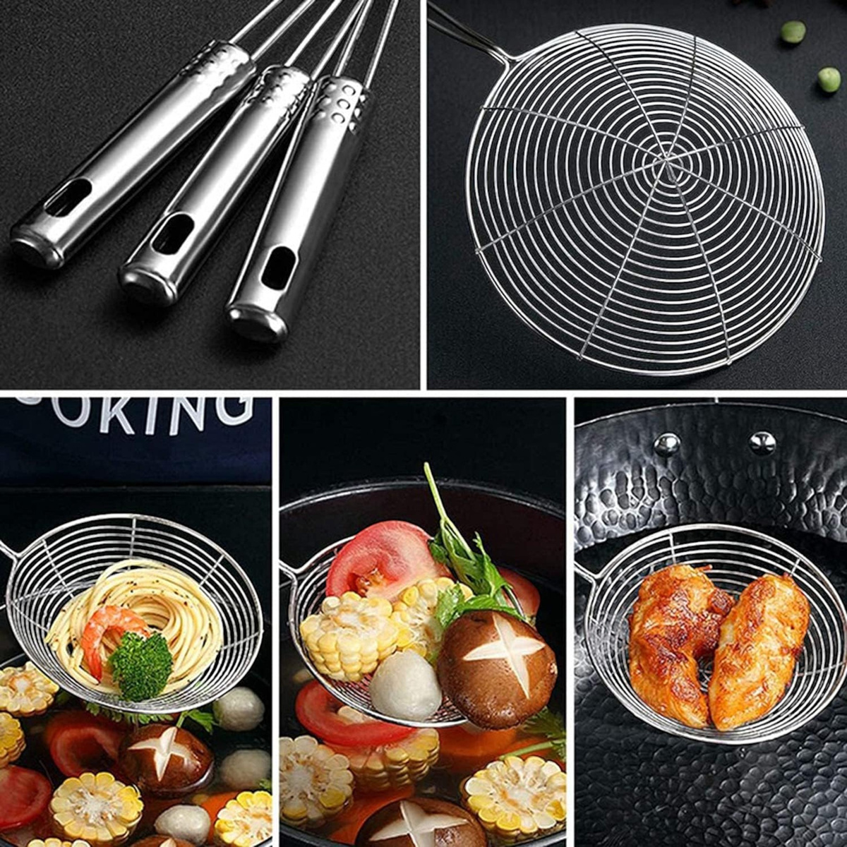 ŁYŻKA CEDZAKOWA SITKO DO PIEROGÓW SZUMÓWKA CHOCHLA DUŻY CEDZAK Z RĄCZKĄ