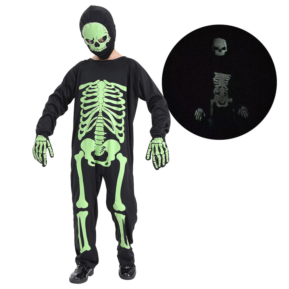 STRÓJ NA HALLOWEEN - KOŚCIOTRUP FLUORESCENCYJNY (ŚWIECI W CIEMNOŚCI) rozmiar S