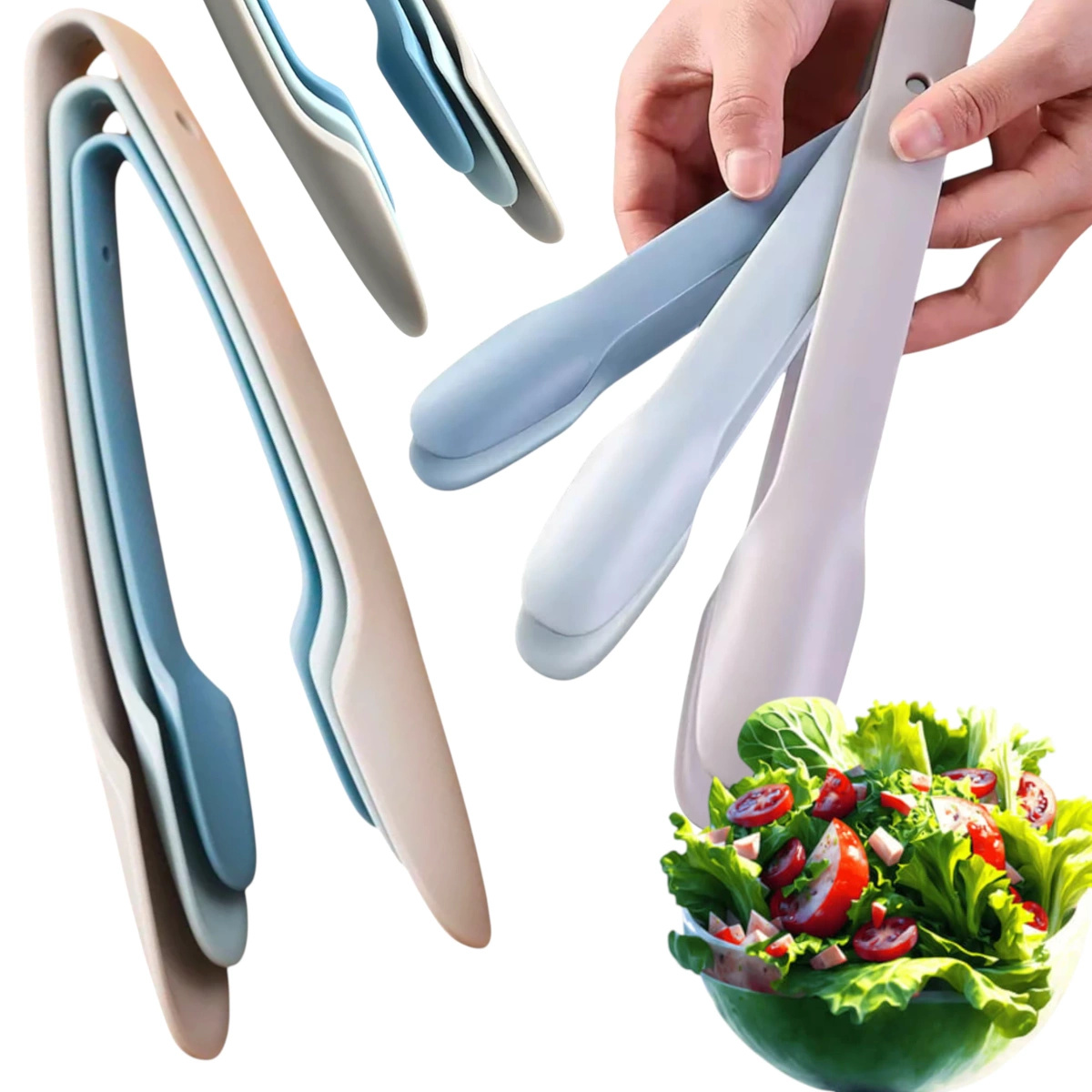 SZCZYPCE KUCHENNE DO SAŁATEK ZESTAW 3 SZCZYPIEC KUCHENNYCH NESTING SKŁADANE