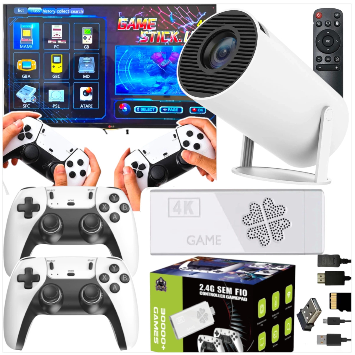 MEGA ZESTAW PROJEKTOR RZUTNIK ANDROID + KONSOLA RETRO 2x PAD 