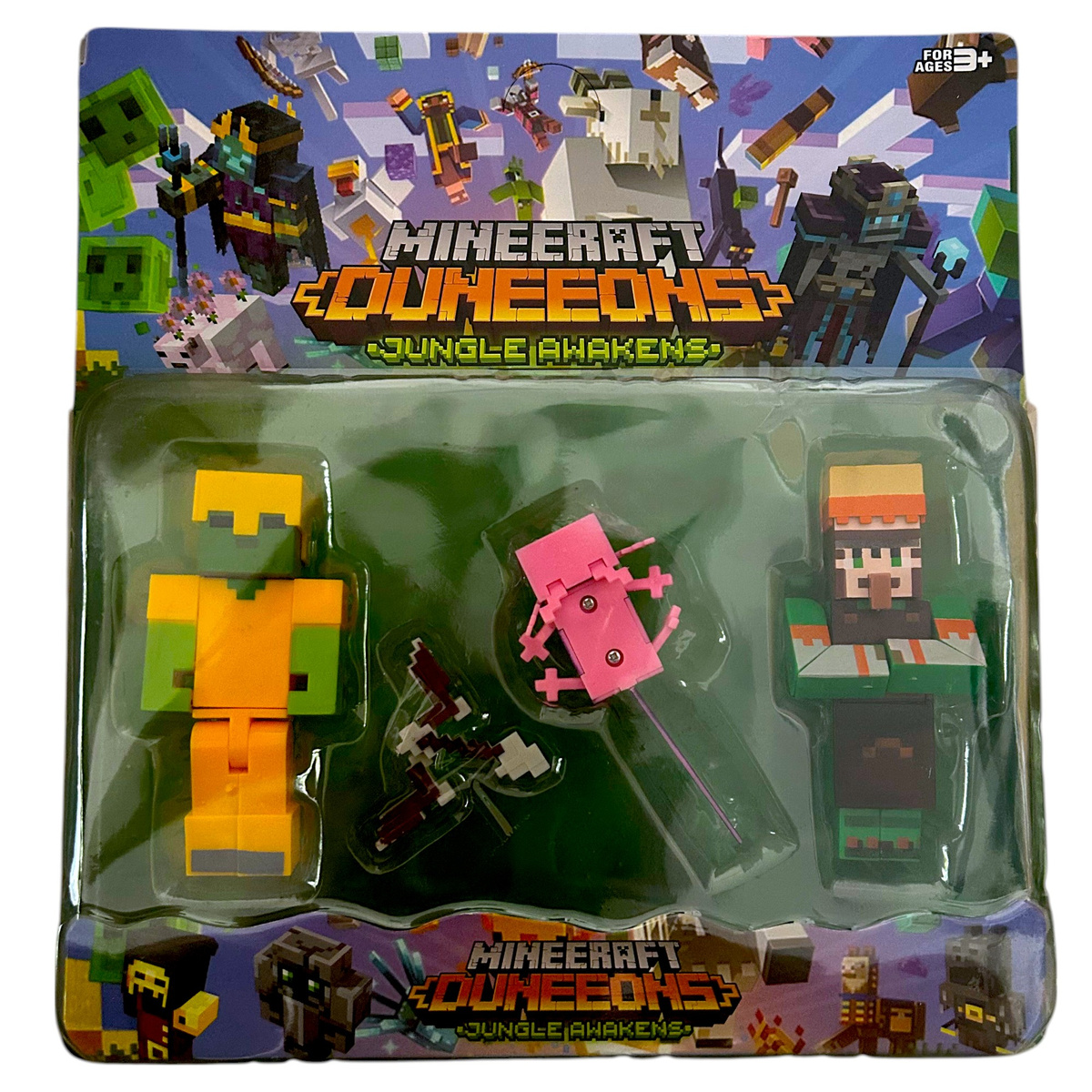 FIGURKA MINECRAFT ZESTAW FIGUREK 3w1 ZOMBIE ZŁOTA ZBROJA JASZCZURKA DODATKI
