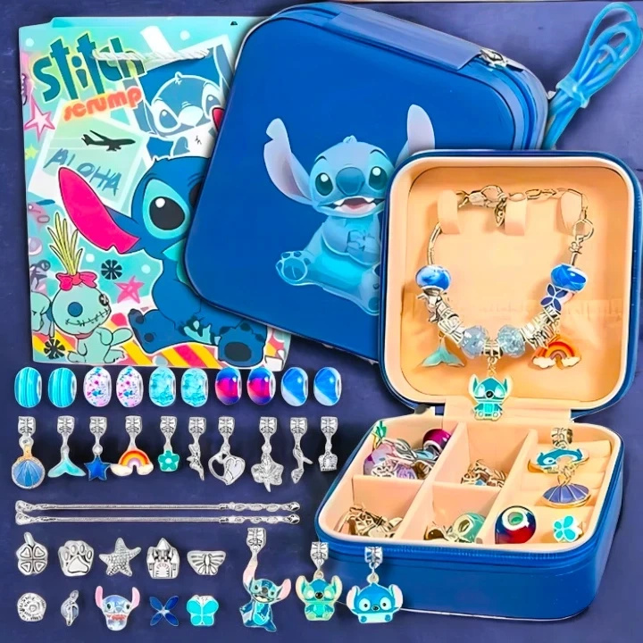 ZESTAW KORALIKÓW DO ROBIENIA BRANSOLETEK BIŻUTERII 40 EL STITCH LILO STICH