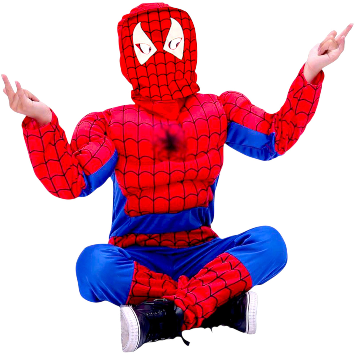 SPIDERMAN - STRÓJ DLA CHŁOPCA GRUBY Z MIEŚNIAMI DELUXE + MASKA ŚWIECĄCA