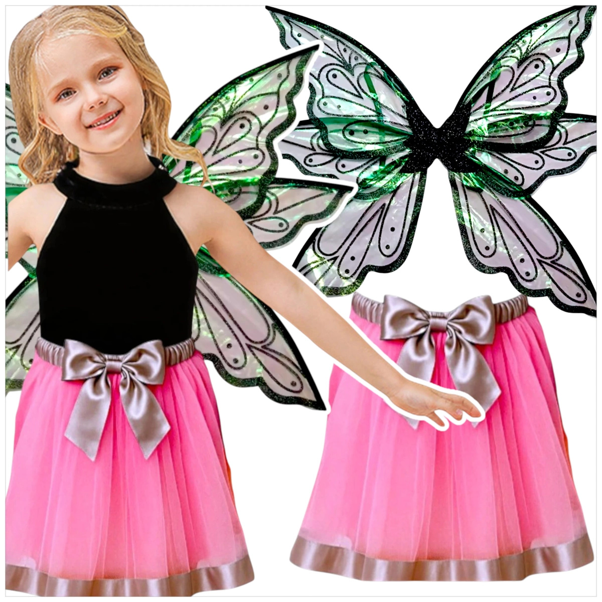 STRÓJ MAGICZNA WRÓŻKA PRZEBRANIE WRÓŻKI SKRZYDEŁKA MOTYLA + SPÓDNICZKA