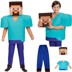 MINECRAFT – STRÓJ DLA DZIECKA STEVE ROZMIAR M (120-130) KOSTIUM NA BAL DLA CHŁOPCA GADŻETY DLA GRACZY