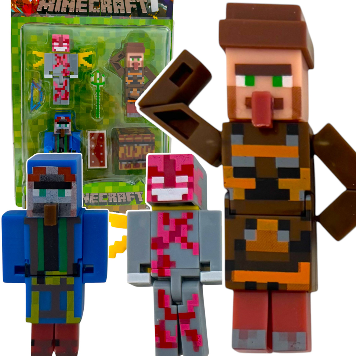 MINECRAFT ZESTAW FIGUREK 6w1 FIGURKI Z GRY VILAGER WIEŚNIAK DUŻY ZESTAW 6w1
