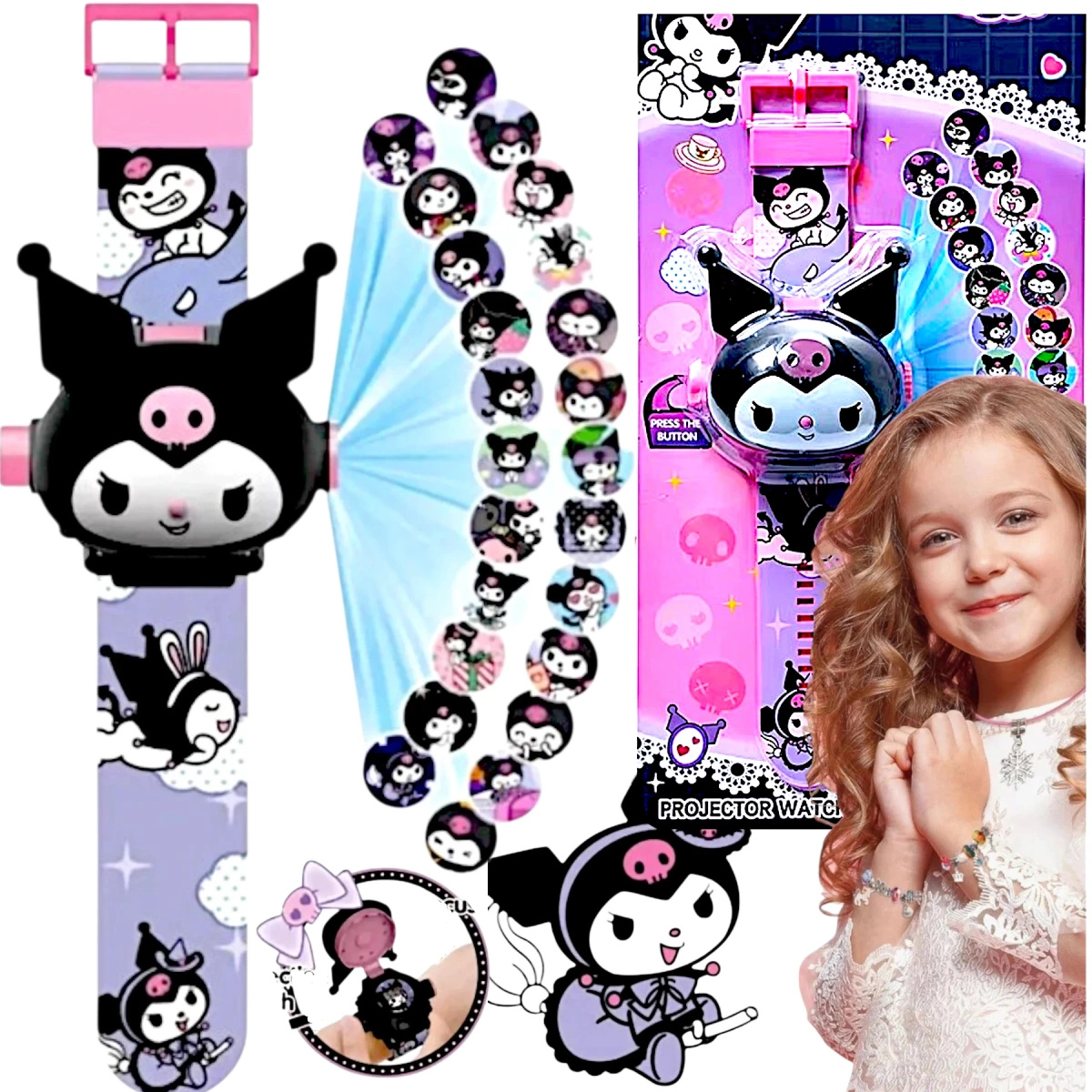 KUROMI ZEGAREK Z PROJEKTORM 3D WYŚWIETLA OBRAZKI IKONY PROJEKTOR