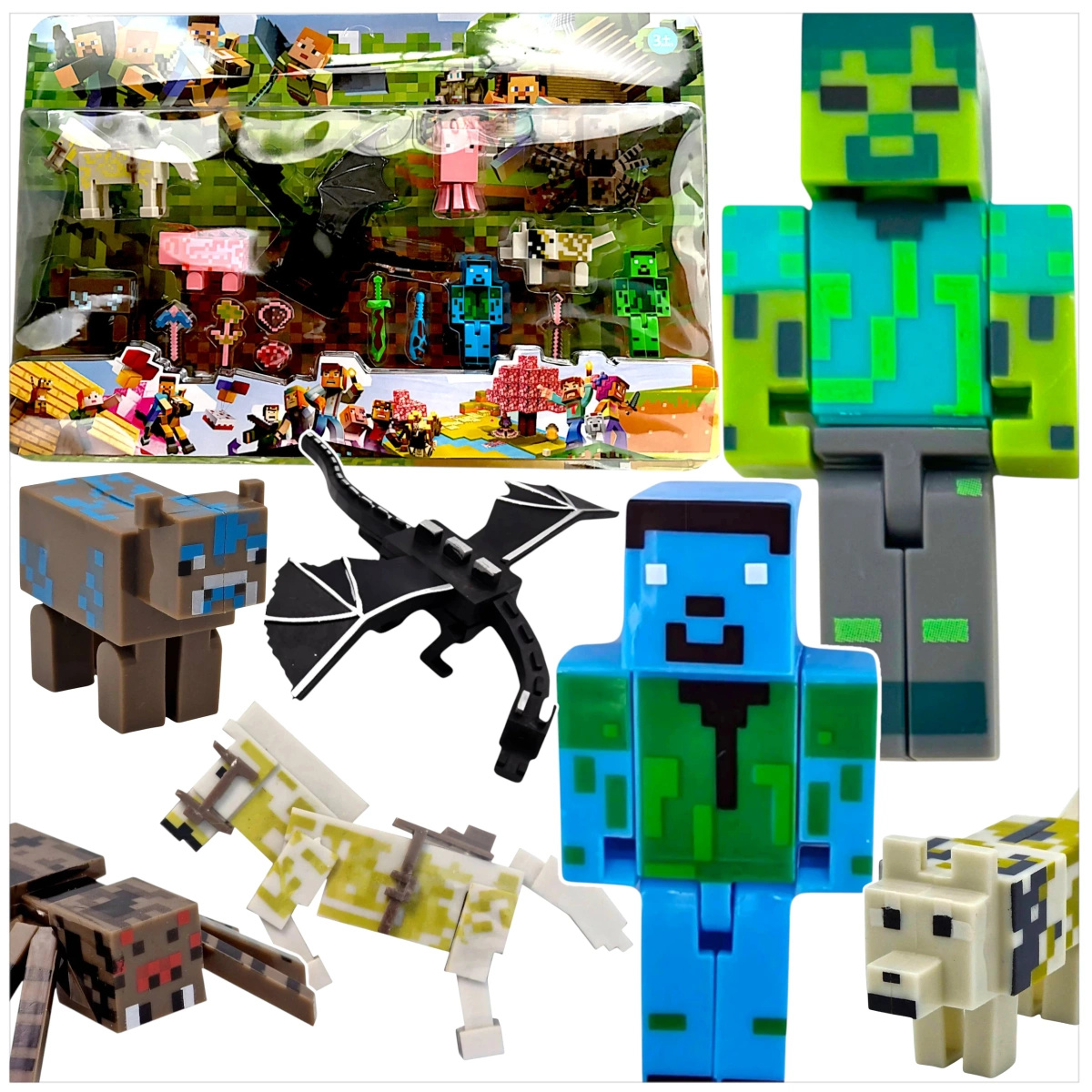 FIGURKI MINECRAFT DUŻY ZESTAW FIGUREK 9 SZTUK FIGURKA DO ZABAWY SMOK STEVE