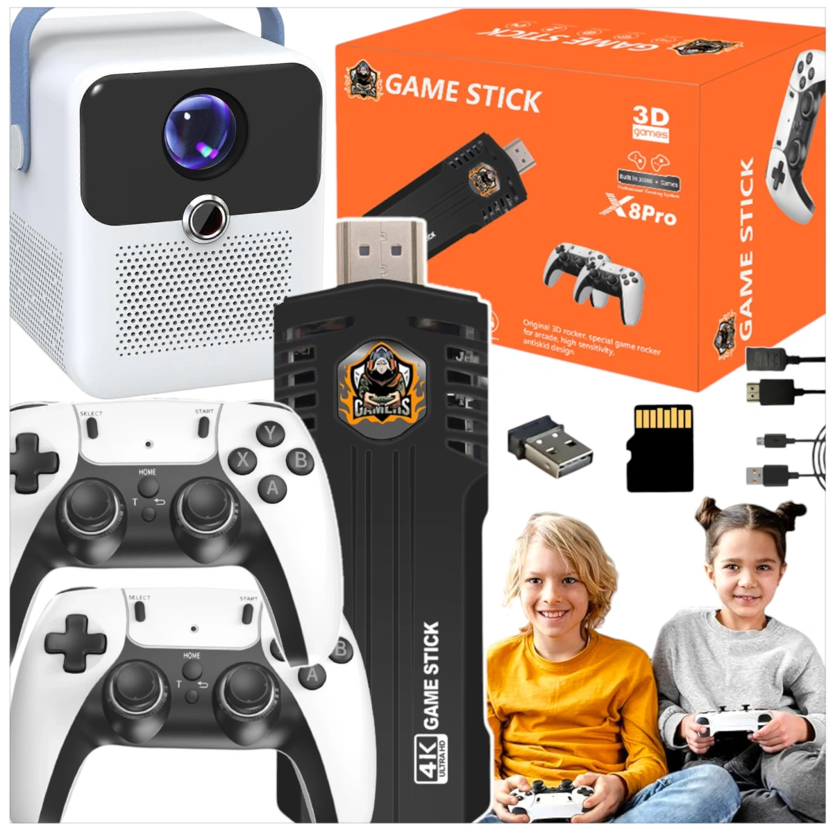 PROJEKTOR 4K LED KONSOLA GAME STICK PRO ANDROID 2 PADY GRY PILOT WIFI USB