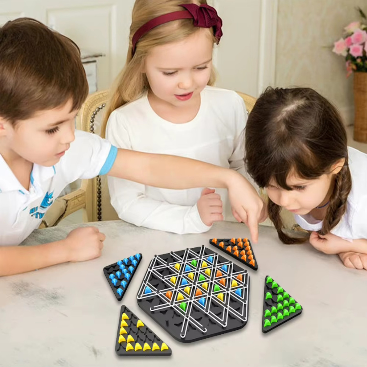 TRIGGLE STRATEGICZNA GRA PLANSZOWA TRÓJKĄTY GUMKI 3D GRA ŁAMIGŁOWKA PIONKI