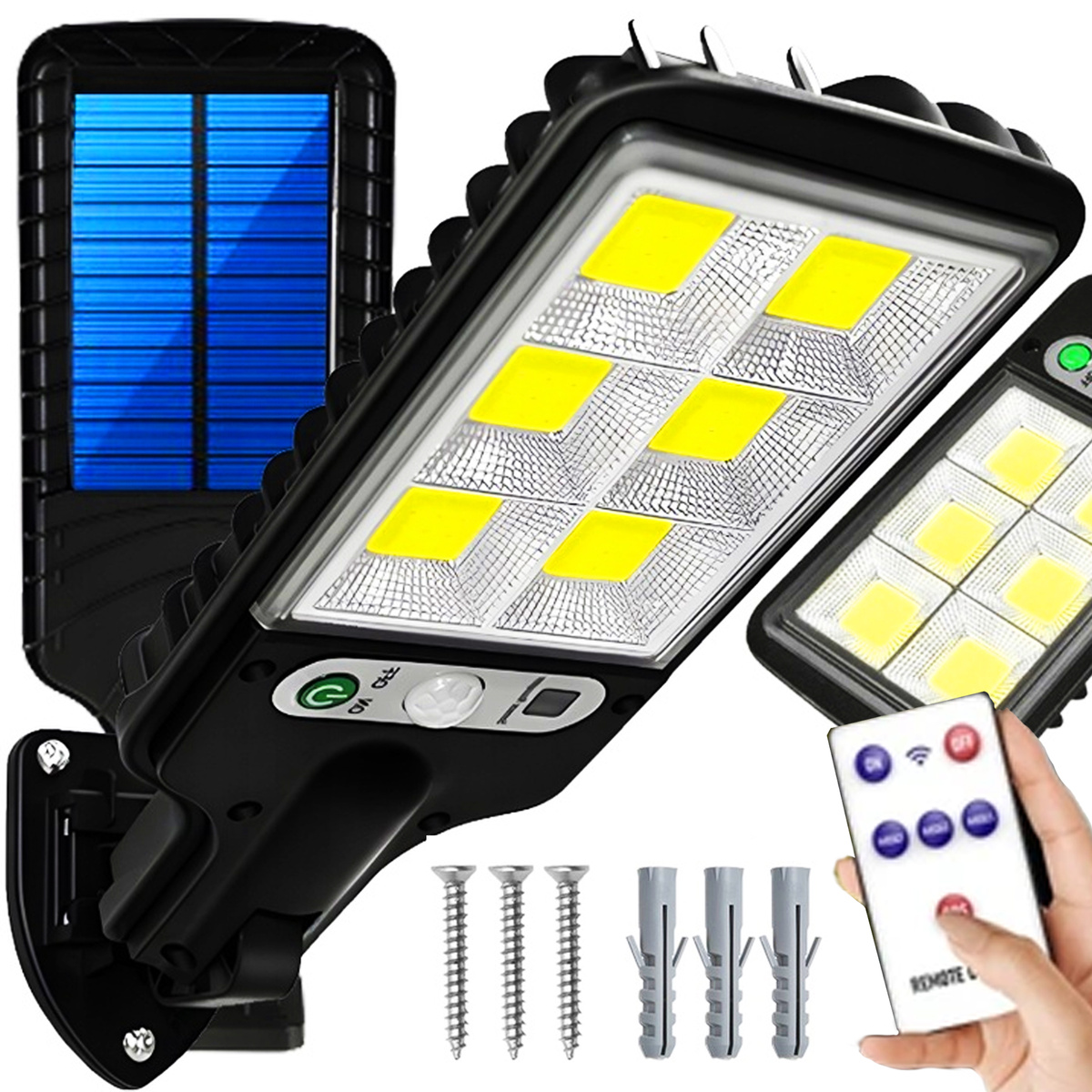 MOCNA LAMPA SOLARNA LED COB ULICZNA CZUJNIK RUCHU ZMIERZCHU Z PILOTEM