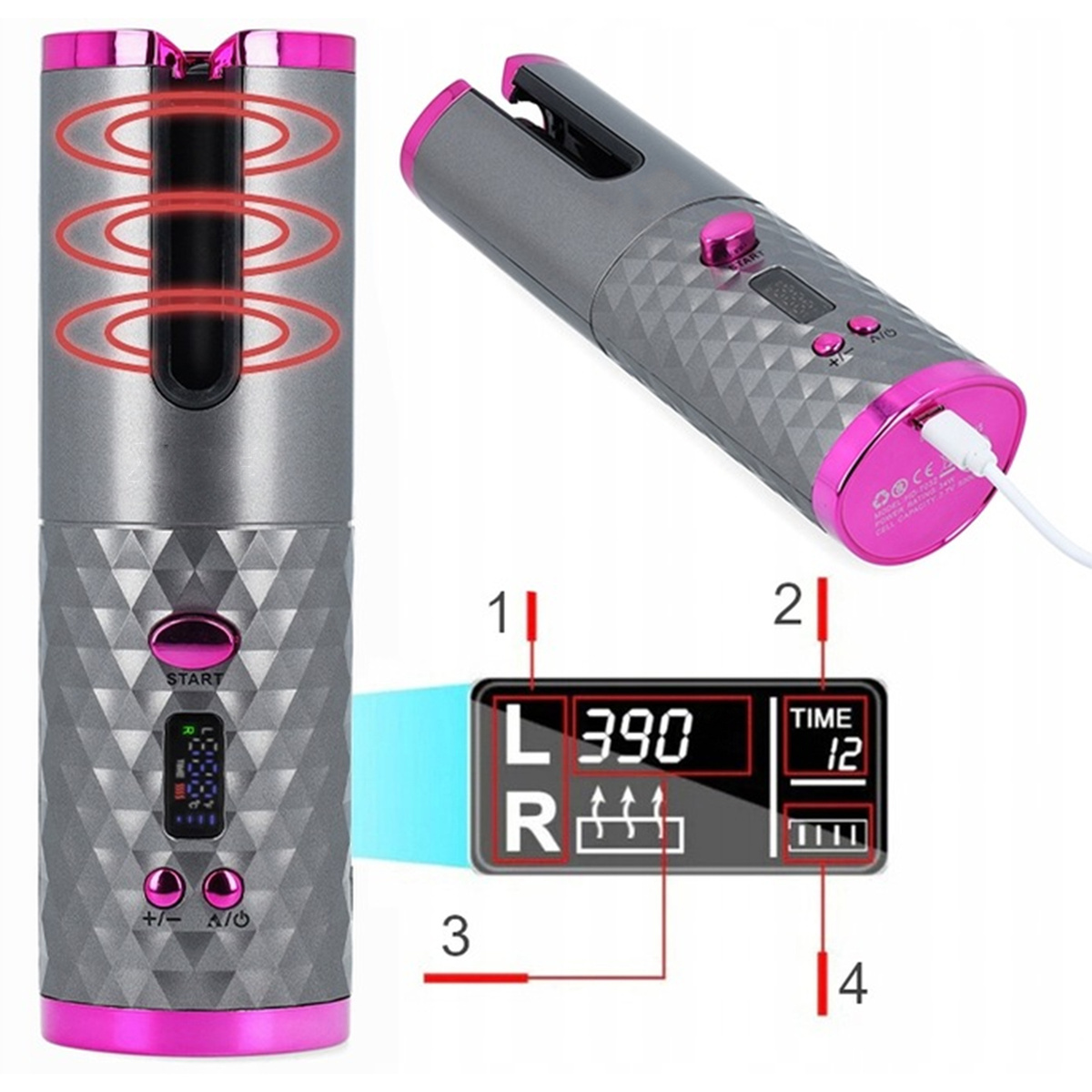 LOKÓWKA DO WŁOSÓW AUTOMATYCZNA CERAMICZNA LCD  USB AKUMULATOR FALOWNICA