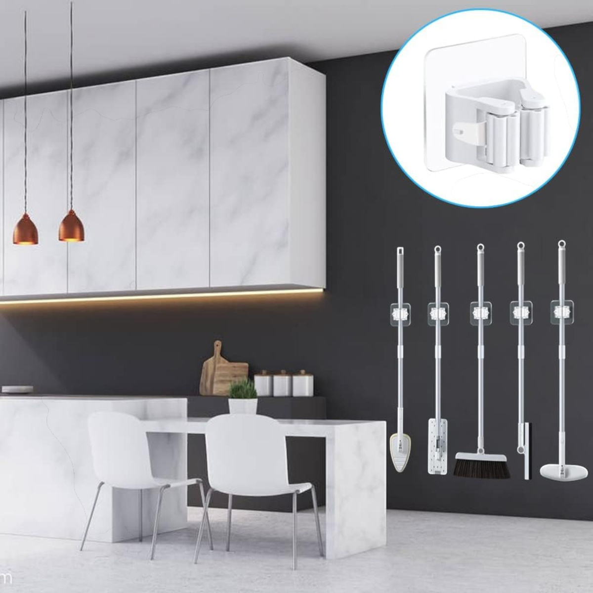 WIESZAK SAMOPRZYLEPNY UCHWYT NA SZCZOTKĘ MOPA KIJA BEZ WIERCENIA ŚCIENNY