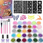 TATUAŻE DLA DZIEWCZYNKI BROKATOWE ZMYWALNE 151el ZESTAW DO TATUAŻY MAKIJAŻ