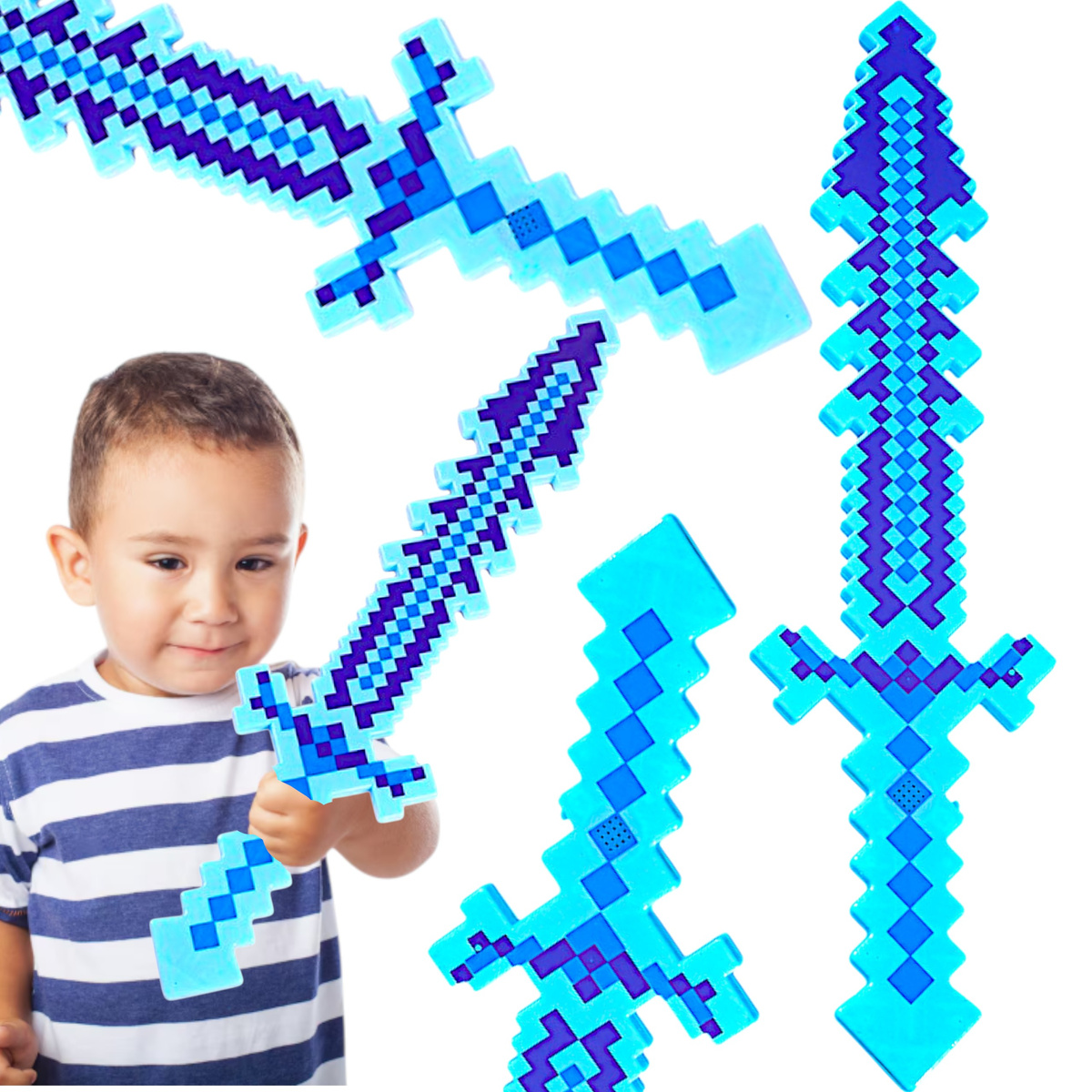 MIECZ ŚWIECĄCY Z GRY MINECRAFT DUŻY DŁUGI DŹWIĘKI 61CM PIXEL PODŚWIETLANY