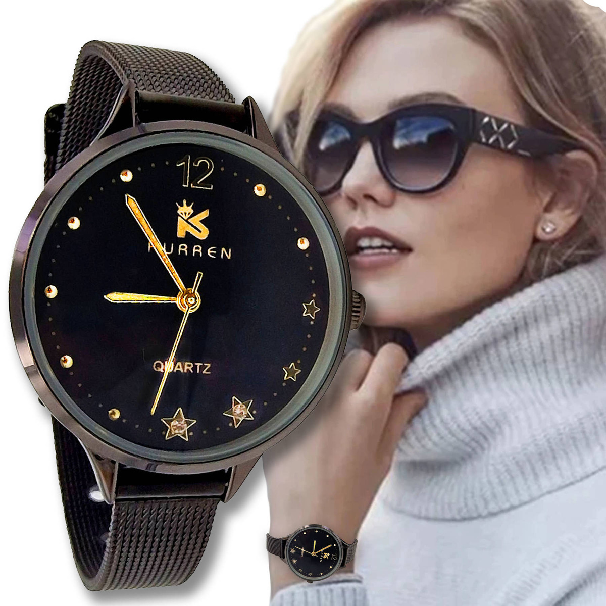 Stylowy Klasyczny Damski Zegarek Bransoleta Mesh