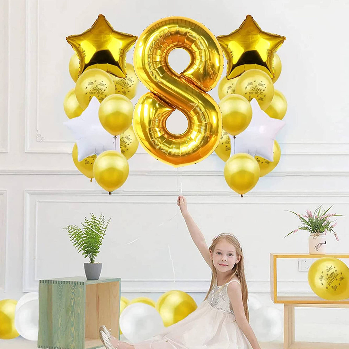 Balon Foliowy Cyfra 8 Złoty 40cm