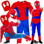 SPIDERMAN - STRÓJ DLA CHŁOPCA GRUBY Z MIEŚNIAMI DELUXE + MASKA ŚWIECĄCA