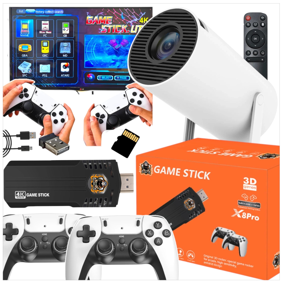 MEGA ZESTAW PROJEKTOR RZUTNIK ANDROID + KONSOLA RETRO 2x PAD 