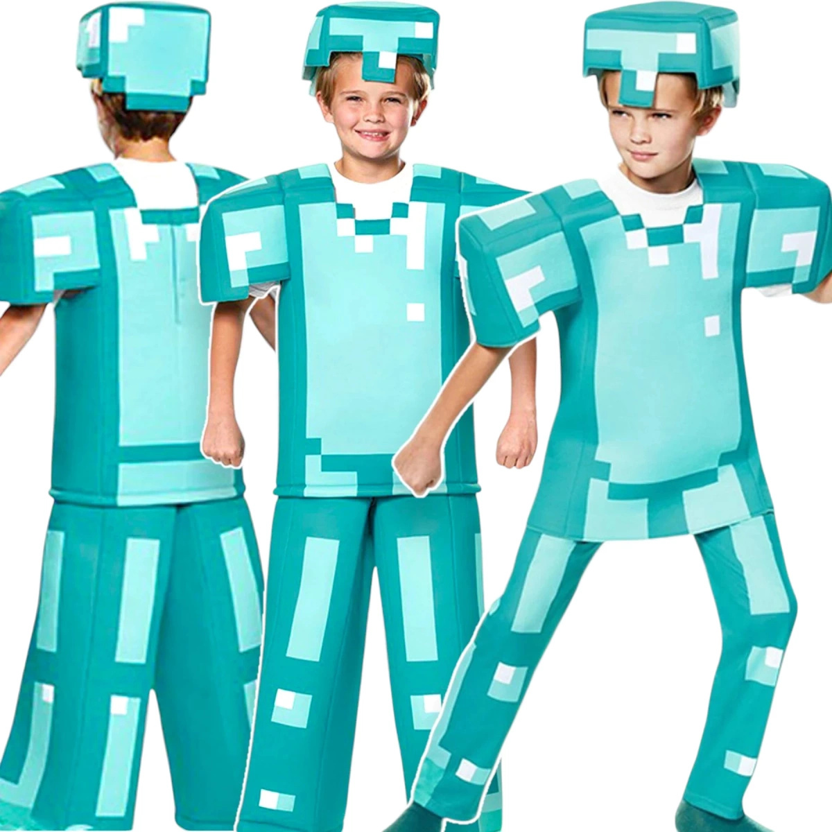 MINECRAFT – STRÓJ DLA DZIECKA DIAMENTOWY STEVE ROZMIAR S (110-120) KOSTIUM NA BAL DLA CHŁOPCA GADŻETY DLA GRACZY