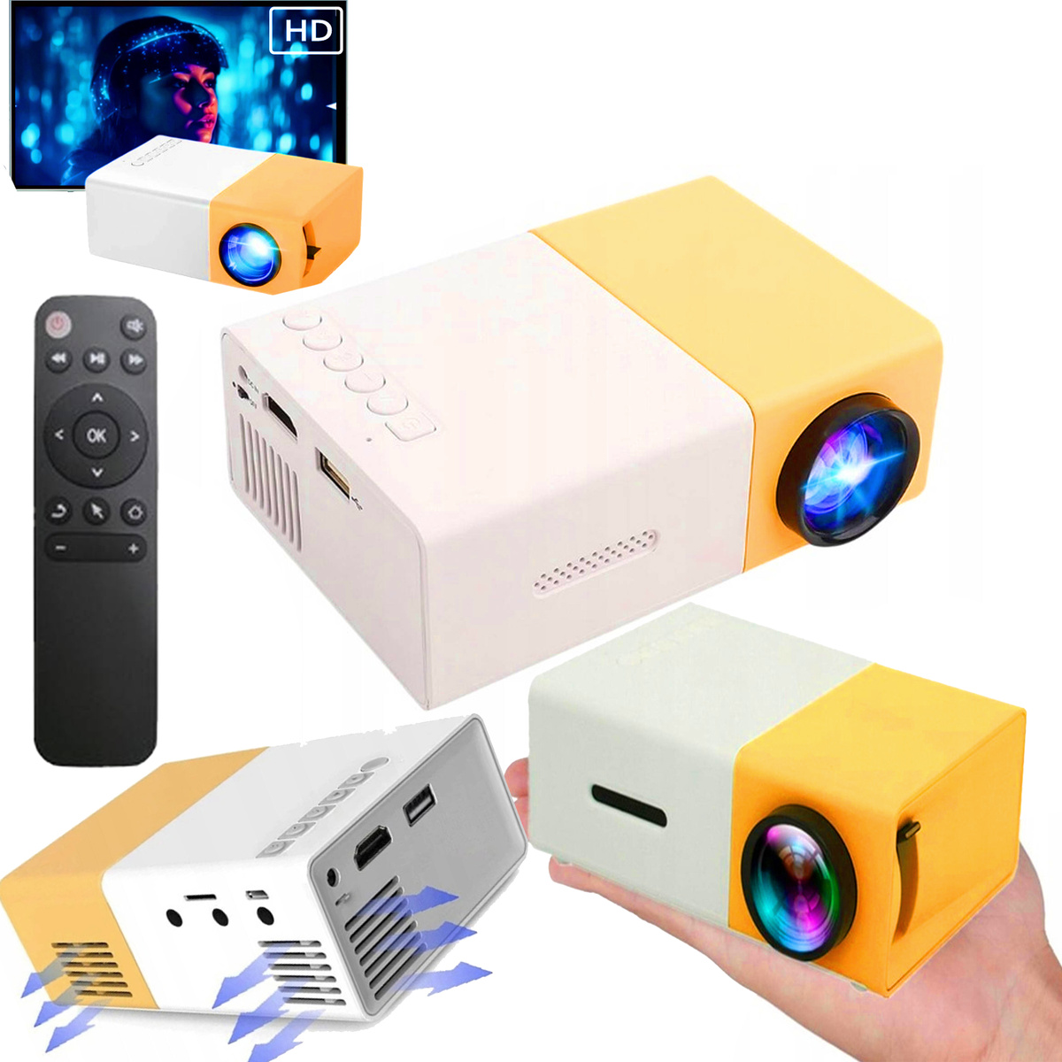 PRZENOŚNY MINI RZUTNIK PROJEKTOR LED FULL HD PRO KINO W DOMU FILMY BAJKI YH300 PRO