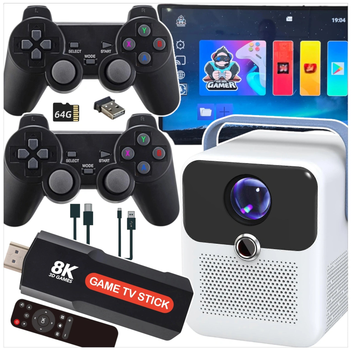 PROJEKTOR 4K LED KONSOLA GAME STICK PRO ANDROID 2 PADY GRY PILOT WIFI USB