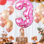 Balon Foliowy Cyfra 3 Różowy w serca 100cm